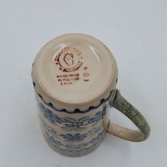 Boleslawiec Polish Pottery Mug Coffee Cup Latte Tall Floral Basket Weave Poland - Picture 6 of 6